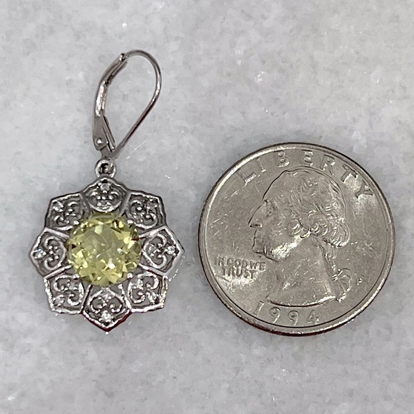 Ouro Verde Quartz Cambodian Zircon Sterling Silver Lever Back  Flower Ea… - Picture 13 of 13